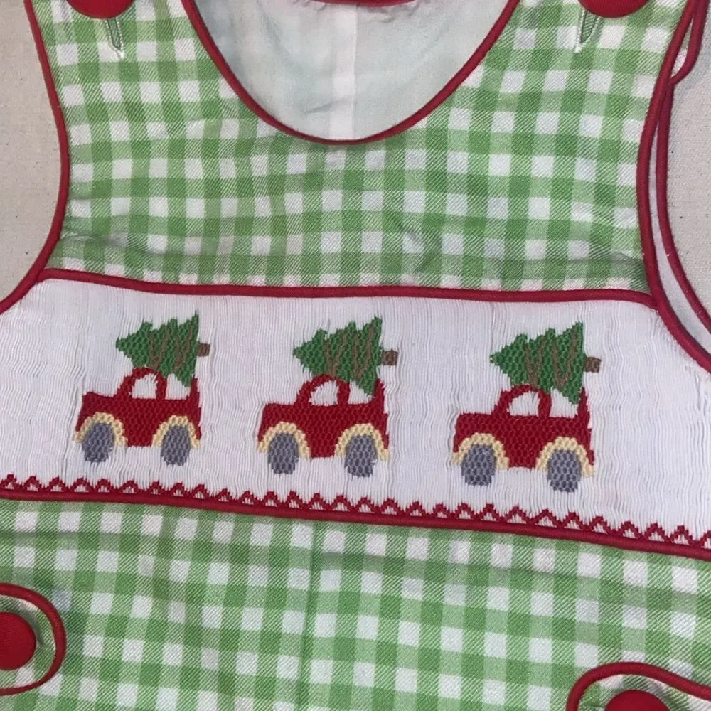 Boys Smocked Tommy John Romper Holiday Christmas size 6 month Christmas Tree